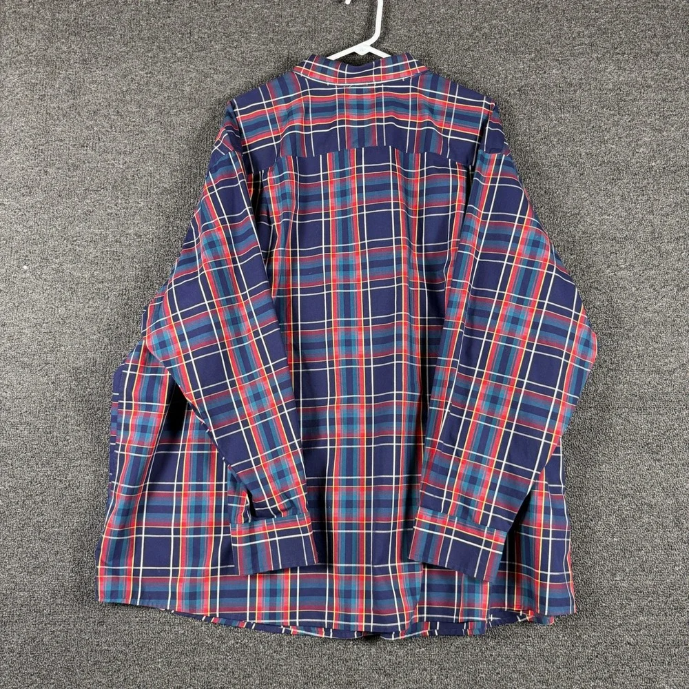 Oak Hill Mens 3XL Plaid Button Down Shirt Navy Red Wrinkle Free Cotton Long Slv